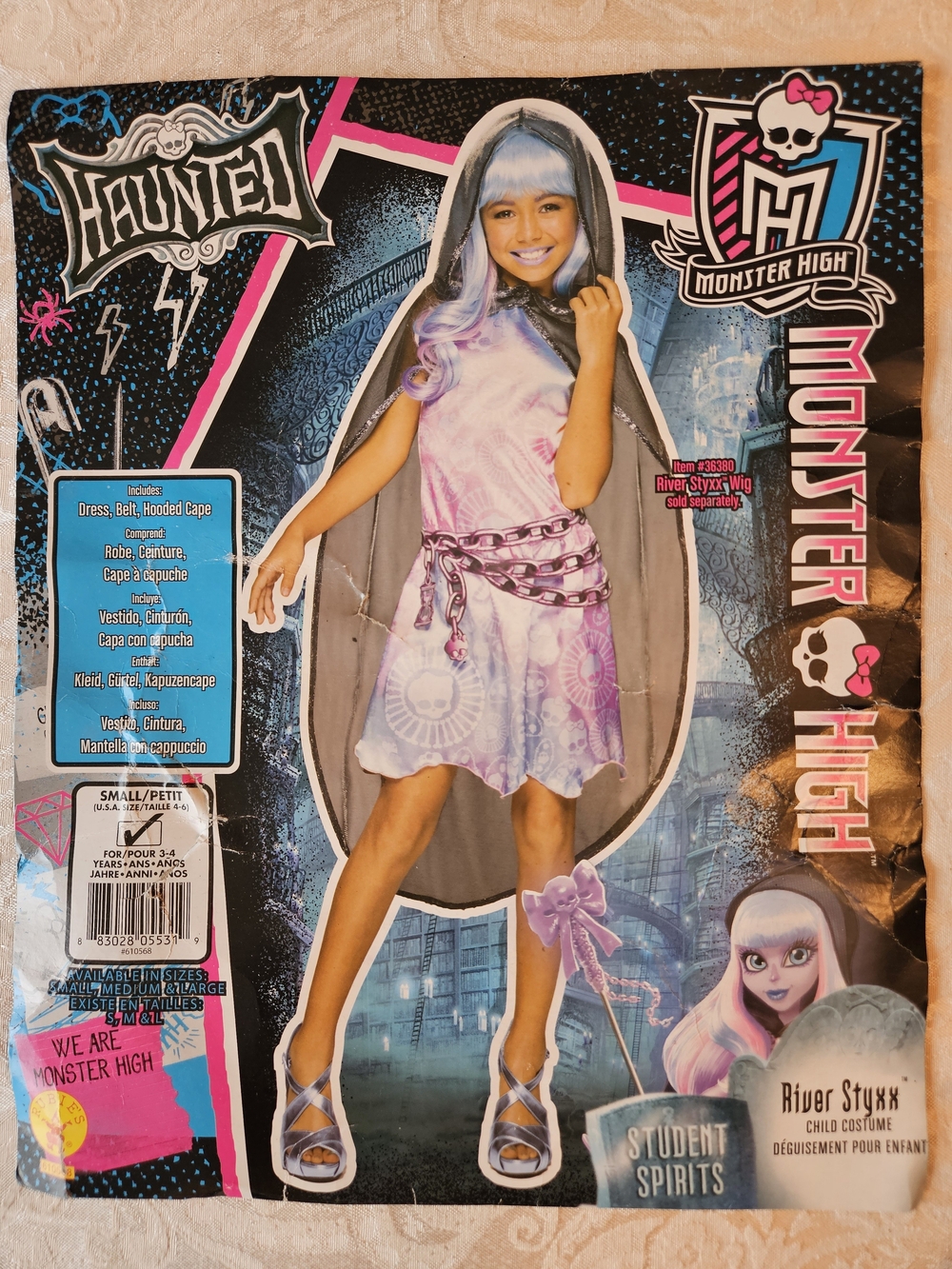 Monster high light purple River Styxx Costume with Hooded Cape   Small, 3-4 yrs